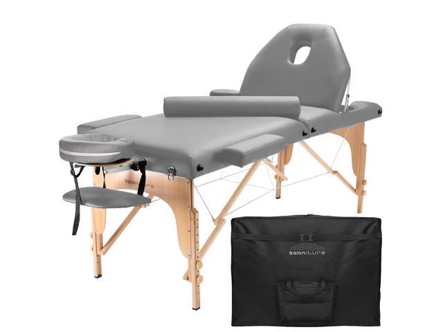 Saloniture Professional Portable Massage Table with Backrest - Light Gray