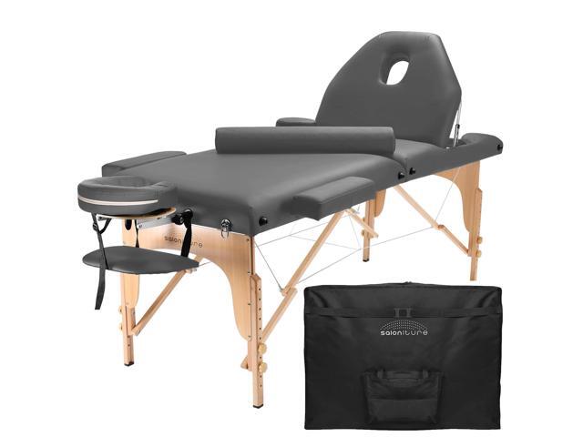Saloniture Professional Portable Massage Table with Backrest - Dark Gray
