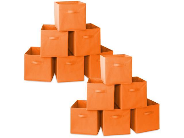 Casafield Set of 12 Collapsible Fabric Cube Storage Bins, Orange - 13' Foldable Cloth Baskets for Shelves, Cubby Organizers & More