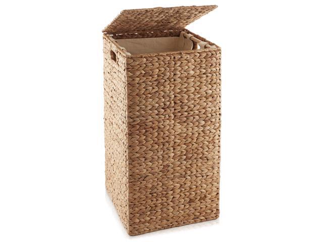 Casafield Laundry Hamper with Lid and Removable Liner Bag - Cinnamon, Woven Water Hyacinth Square Laundry Basket Sorter for Clothes and Towels