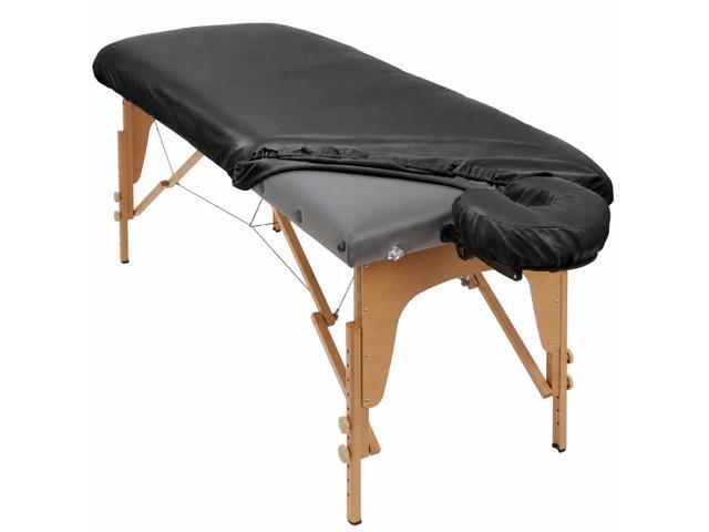 Saloniture Massage Table and Headrest Cover Protection Set, PU Leather Fitted Replacement Set for Spa Tables - Black
