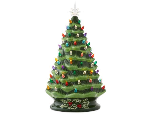 Hand Painted Ceramic Christmas Tree, Green 18' Pre-Lit, Multi Color Lights