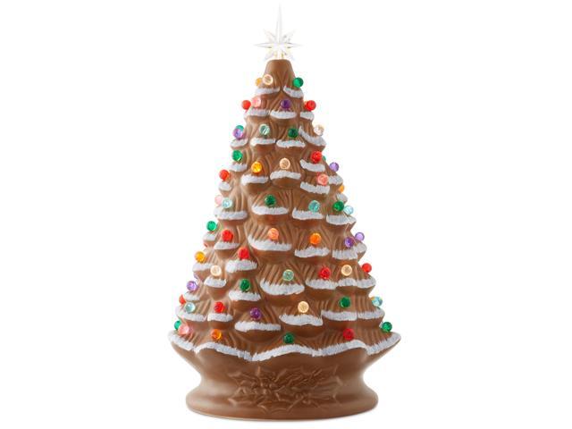Hand Painted Ceramic Christmas Tree, Gingerbread 18' Pre-Lit, Multi Color Lights