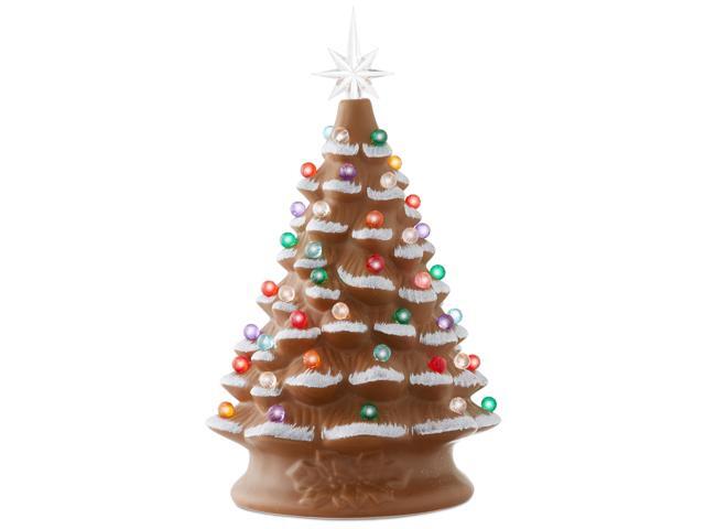 Hand Painted Ceramic Christmas Tree, Gingerbread 15' Pre-Lit, 128 Multi Color Lights, 2 Star Toppers