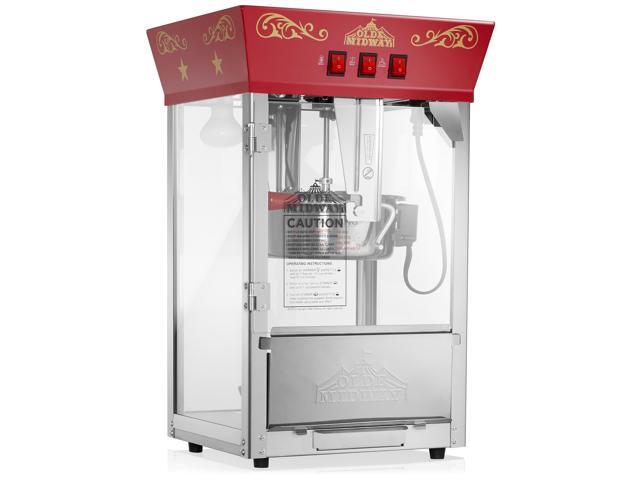 Olde Midway Popcorn Machine Maker with 8-Ounce Kettle - Red, Vintage-Style Countertop Popper