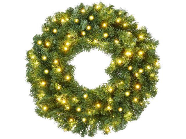 Casafield 30' Pre-Lit Fir Artificial Christmas Wreath Holiday DÃ©cor, 100 LED Lights, 350 PVC Tips for Front Door, Window, or Mantel