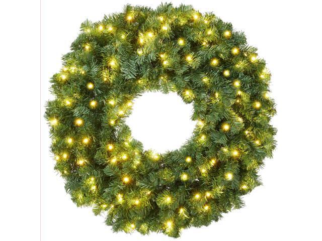Casafield 36' Pre-Lit Fir Artificial Christmas Wreath Holiday DÃ©cor, 150 LED Lights, 300 PVC Tips for Front Door, Window, or Mantel