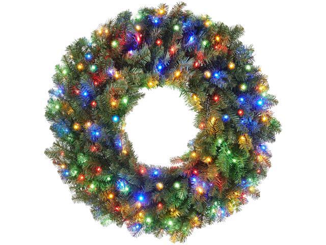 Casafield 36' Pre-Lit Fir Artificial Christmas Wreath Holiday DÃ©cor, 150 LED White & Multicolor Lights, 300 PVC Tips for Front Door, Window, or Mantel