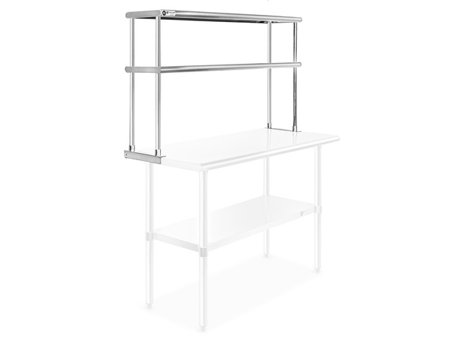 KUTLER Stainless Steel Double Overshelf 48' x 12', NSF Commercial 2-Tier Shelf for Prep and Work Tables