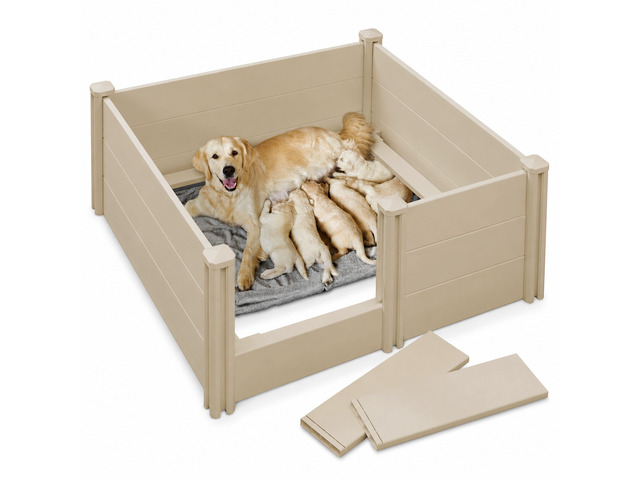 SmithBuilt 48' x 48' x 18' Whelping Box for Dogs and Puppies, Heavy Duty PVC Whelping Pen and Birthing Box with Rails and Adjustable Height Door,...