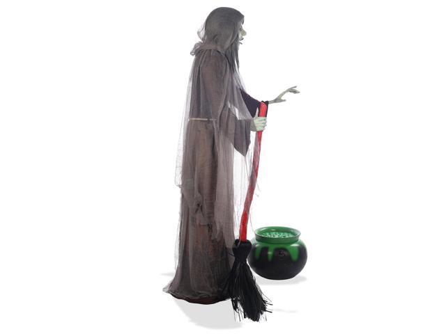 BOO BOX 6ft Halloween Animatronic Witch with Light and Sound Cauldron, Outdoor Halloween Decoration, Moving Mouth, Hand, Broom, Light-up Sound and...