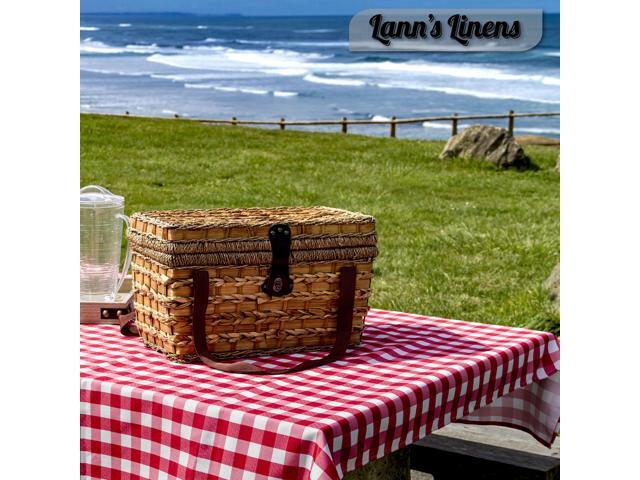 Lann's Linens - 60' x 126' Premium Checkered Tablecloth - Rectangular Polyester Fabric Picnic Table Cover - Red & White Gingham Cloth