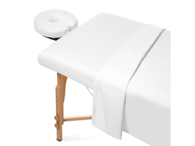 Saloniture 3-Piece Microfiber Massage Table Sheet Set - Premium Facial Bed Cover - Includes Flat and Fitted Sheets with Face Cradle Cover - White