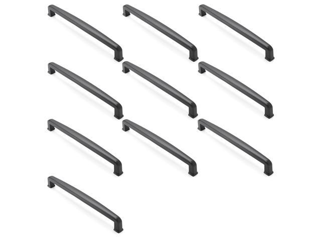 Cauldham 10 Pack Solid Kitchen Cabinet Handles (7-1/2' Hole Centers) - Drawer/Door Hardware - Style T765 - Matte Black
