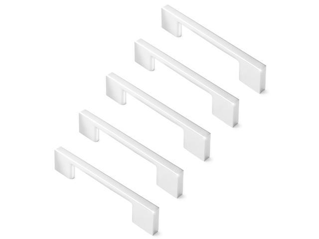 Cauldham 5 Pack Solid Kitchen Cabinet Pulls Handles (3-5/8' Hole Centers) - Modern Thin Profile Drawer/Door Hardware - Style M255 - Polished Chrome