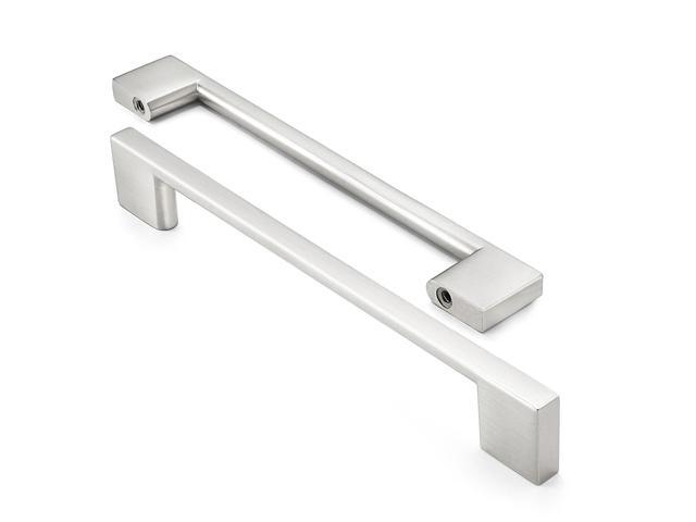 Cauldham 10 Pack Solid Kitchen Cabinet Pulls Handles (6-5/16' Hole Centers) - Modern Thin Profile Drawer/Door Hardware - Style M255 - Satin Nickel