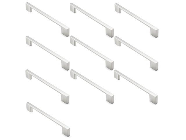 Cauldham 10 Pack Solid Kitchen Cabinet Pulls Handles (6-5/16' Hole Centers) - Modern Thin Profile Drawer/Door Hardware - Style M255 - Satin Nickel