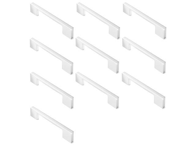 Cauldham 10 Pack Solid Kitchen Cabinet Pulls Handles (3-5/8' Hole Centers) - Modern Thin Profile Drawer/Door Hardware - Style M255 - Polished Chrome