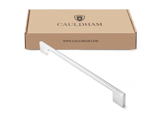 Cauldham 10 Pack Solid Kitchen Cabinet Pulls Handles (9' Hole Centers) - Modern Thin Profile Drawer/Door Hardware - Style M255 - Polished Chrome