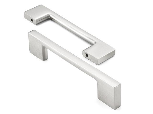 Cauldham 10 Pack Solid Kitchen Cabinet Pulls Handles (3-5/8' Hole Centers) - Modern Thin Profile Drawer/Door Hardware - Style M255 - Satin Nickel