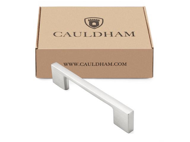 Cauldham 10 Pack Solid Kitchen Cabinet Pulls Handles (3-5/8' Hole Centers) - Modern Thin Profile Drawer/Door Hardware - Style M255 - Satin Nickel