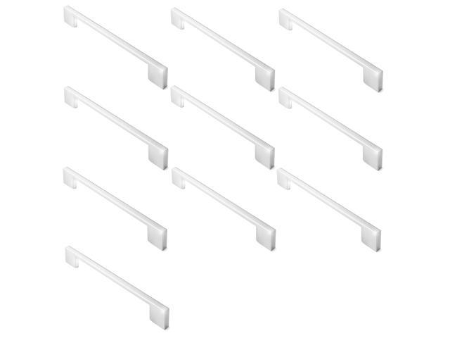 Cauldham 10 Pack Solid Kitchen Cabinet Pulls Handles (6-5/16' Hole Centers) - Modern Thin Profile Drawer/Door Hardware - Style M255 - Polished Chrome