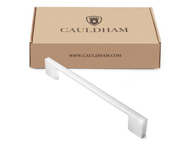 Cauldham 10 Pack Solid Kitchen Cabinet Pulls Handles (6-5/16' Hole Centers) - Modern Thin Profile Drawer/Door Hardware - Style M255 - Polished Chrome