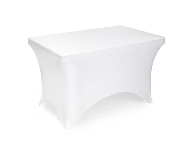 Lann's Linens - 4' Fitted Stretch Tablecloth for 48' x 24' Rectangular Table - Wedding / Banquet / Trade Show - Spandex Cloth Fabric Cover - White