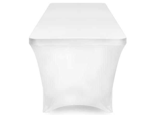 Lann's Linens - 8' Fitted Stretch Tablecloth for 96' x 30' Rectangular Table - Wedding / Banquet / Trade Show - Spandex Cloth Fabric Cover - White