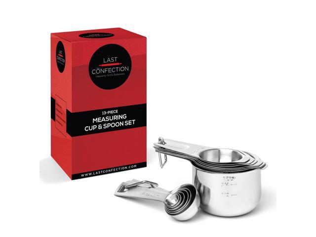 Last Confection 13pc Stainless Steel Measuring Spoon & Cup Set - Kitchen Measurements for Dry Spices and Liquid Cooking & Baking Ingredients