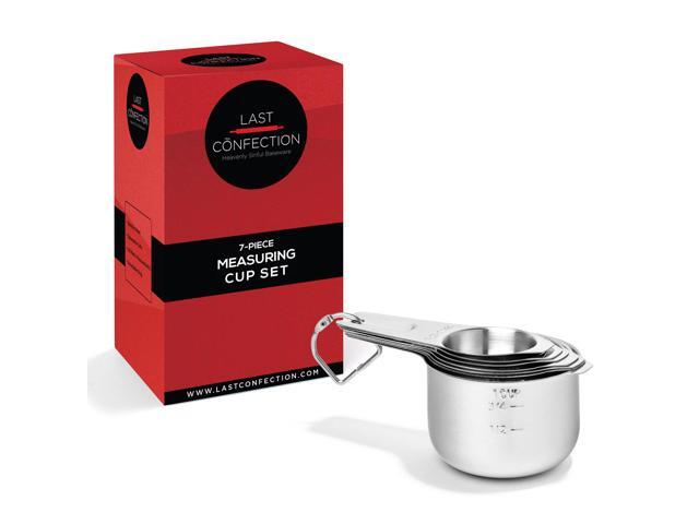 Last Confection 7pc Stainless Steel Measuring Cup Set - Includes 1/8 Cup Coffee Scoop - Measurements for Dry and Liquid Cooking & Baking Ingredients