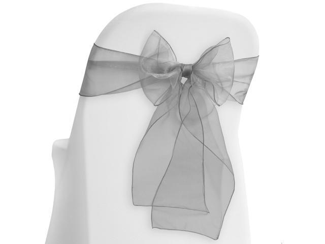 Lann's Linens - 10 Elegant Organza Wedding/Party Chair Cover Sashes/Bows - Ribbon Tie Back Sash - Silver