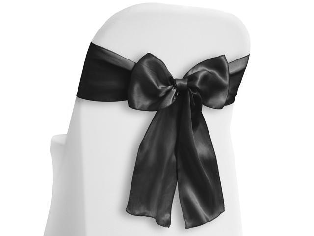 Lann's Linens - 10 Elegant Satin Wedding/Party Chair Cover Sashes/Bows - Ribbon Tie Back Sash - Black
