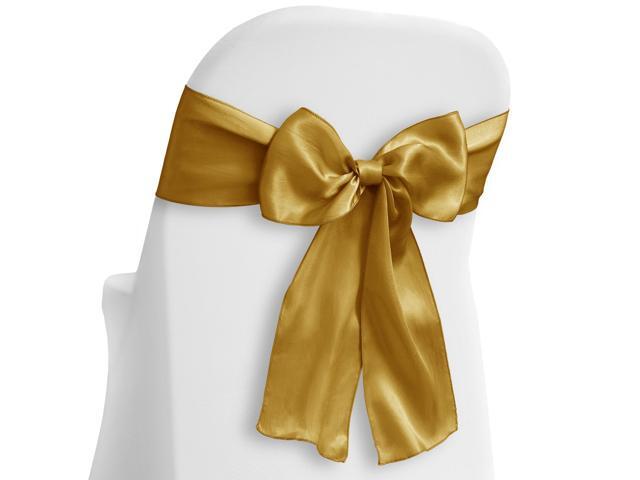 Lann's Linens - 50 Elegant Satin Wedding/Party Chair Cover Sashes/Bows - Ribbon Tie Back Sash - Gold