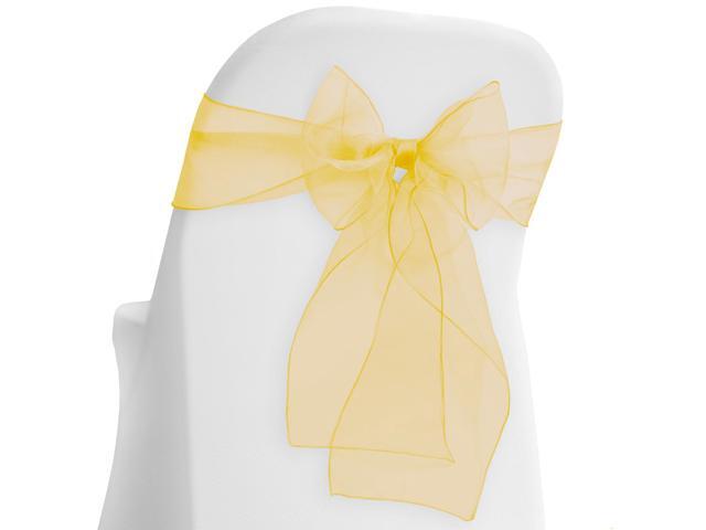 Lann's Linens - 10 Elegant Organza Wedding/Party Chair Cover Sashes/Bows - Ribbon Tie Back Sash - Gold