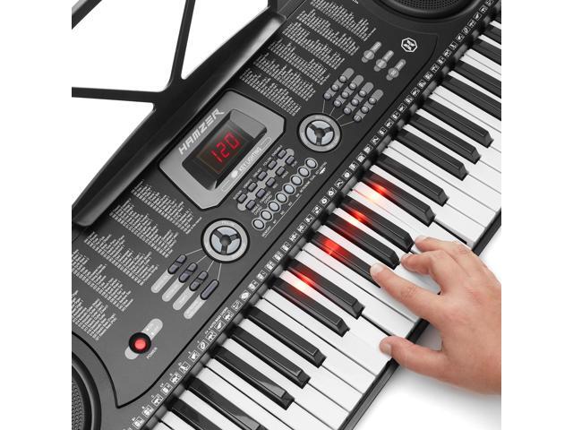 Hamzer 61 Key Keyboard Piano with Lighted Keys, Beginner Electronic Piano Keyboard Set with Stand, Bench, Headphones, Microphone, Keynote Stickers