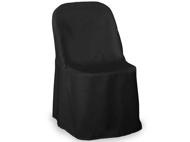 Lann's Linens 10 pcs Black Polyester Folding Chair Covers for Wedding, Party, and Banquet - Elegant Cloth Slipcovers