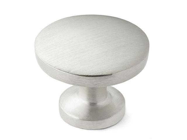Cauldham 10 Pack Solid Round Kitchen Cabinet Knobs Pulls (1-1/8' Diameter) - Dresser Drawer/Door Hardware - Style R126 - Satin Nickel
