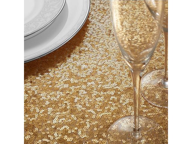 Lann's Linens 12' x 72' Gold Sequin Table Runner, Sparkly Tablecloth Cover for Wedding, Party, Banquet