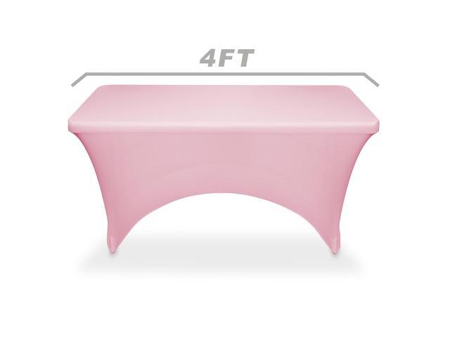 Lann's Linens - 4' Fitted Stretch Tablecloth for 48' x 24' Rectangular Table - Wedding / Banquet / Trade Show - Spandex Cloth Fabric Cover - Pink