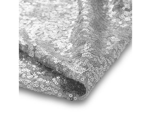 Lann's Linens 12' x 108' Silver Sequin Tablecloth Overlay, Sparkly Square Table Cloth for Wedding, Party, Banquet