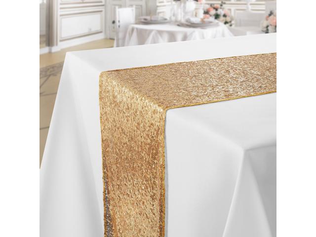 Lann's Linens 12' x 72' Gold Sequin Table Runner, Sparkly Tablecloth Cover for Wedding, Party, Banquet