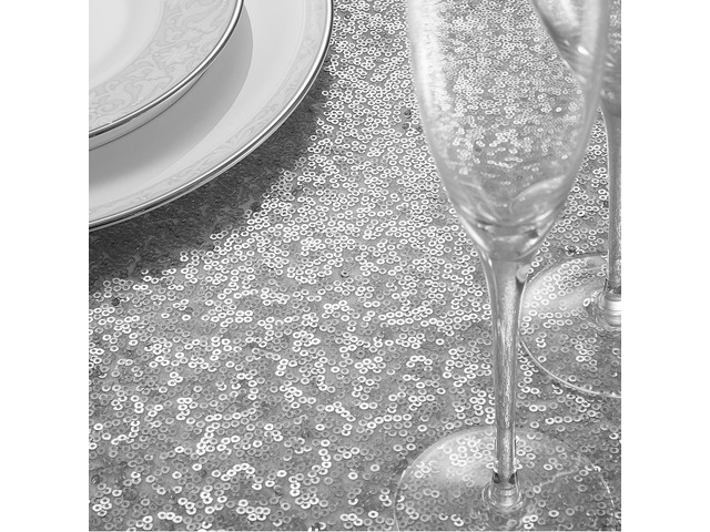 Lann's Linens 12' x 108' Silver Sequin Tablecloth Overlay, Sparkly Square Table Cloth for Wedding, Party, Banquet