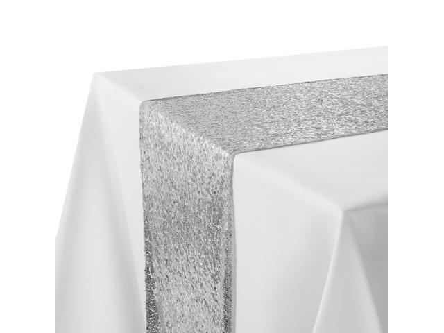Lann's Linens 12' x 108' Silver Sequin Tablecloth Overlay, Sparkly Square Table Cloth for Wedding, Party, Banquet