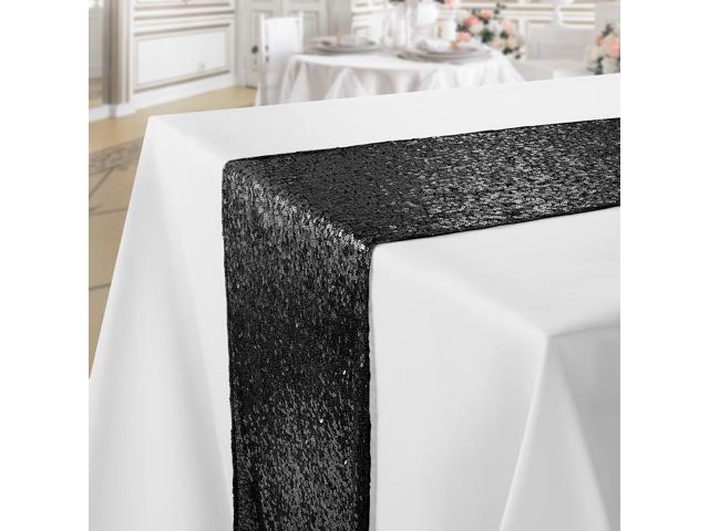 Lann's Linens 12' x 108' Black Sequin Table Runner, Sparkly Tablecloth Cover for Wedding, Party, Banquet