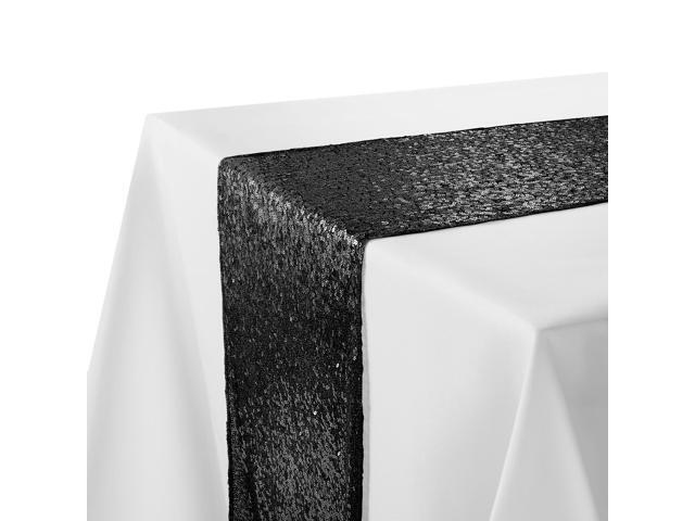 Lann's Linens 12' x 108' Black Sequin Table Runner, Sparkly Tablecloth Cover for Wedding, Party, Banquet