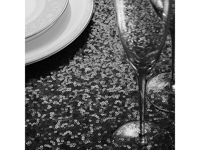 Lann's Linens 12' x 108' Black Sequin Table Runner, Sparkly Tablecloth Cover for Wedding, Party, Banquet