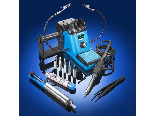 X-Tronic 9070-XR3 - 90 Watt Heavy Duty Fine to Medium Gauge Wire LED Soldering Iron Station with Sleep, °C/°F & Calibration Function - 5 Extra...
