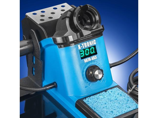 X-Tronic 9070-XR3 - 90 Watt Heavy Duty Fine to Medium Gauge Wire LED Soldering Iron Station with Sleep, °C/°F & Calibration Function - 5 Extra...