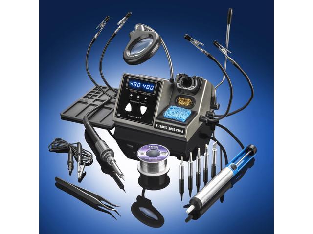 X-Tronic 3090-PRO-X 75 W Soldering Iron Station 5 Extra Tips, 2 LED Displays, Sleep Func, C/F, 3 Temp Presets, Mini Mag Lamp, 4 Helping Hands,...